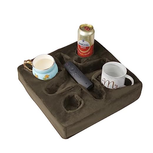 Couch and Bed Cup Holder Pillow, Sofa Refreshment Tray for Drinks/Remote Control/Snacks Holder (Brown)