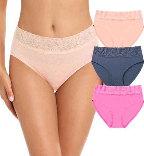 Image of NICSY Womens Underwear Cotton Bikini Panties Lace Soft Hipster Panty Ladies Stretch Full Girls Briefs (Multicolor)