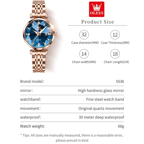 Image of OLEVS Women's Analog Watch Quartz Rose Gold Stainless Steel Strap Fashion Luxury Business Circular Calendar Simulated