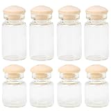 8Pcs Miniature Glass Jars for Dollhouse 1:12 Scale – 4 Tall & 4 Short Clear Empty Jars with Lids, Tiny Storage Containers with Wooden Corks for Candy Jam Food, Mini Doll House Decoration Ornaments