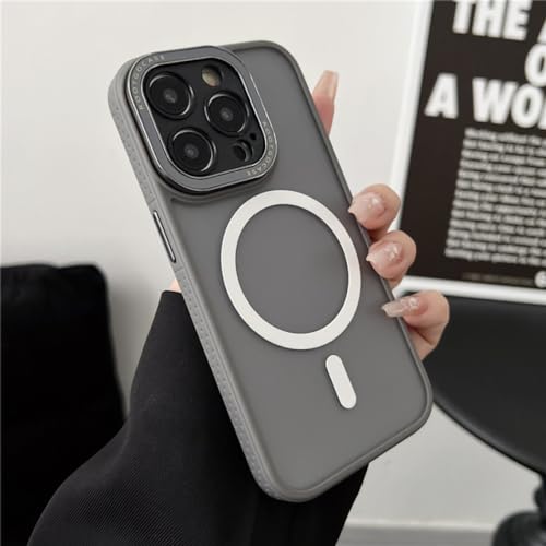 Coque de luxe iPhone 14 Pro Max translucide avec anneau de charge magnétique gris