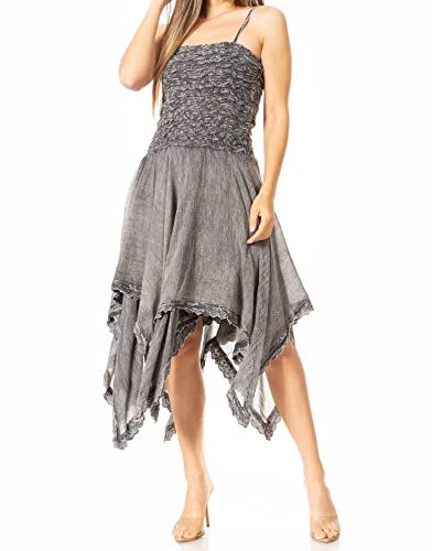 Image of Sakkas Ella Smocked Bodice Spaghetti Strap Double Layered Dress