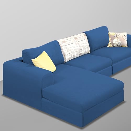 Image of Koza LHS 4 Seater L Shape Sofa Set for Living Room (Blue Fabric) Premium Fabric Sofa