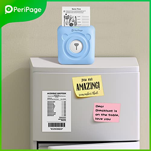 Image of PeriPeri PeriPage A6 Mini Thermal Printer (1Year Warranty) Inkless Bluetooth Pocket Printer for Print Picture List Memo Tags Barcode Receipt Labels. (Blue)