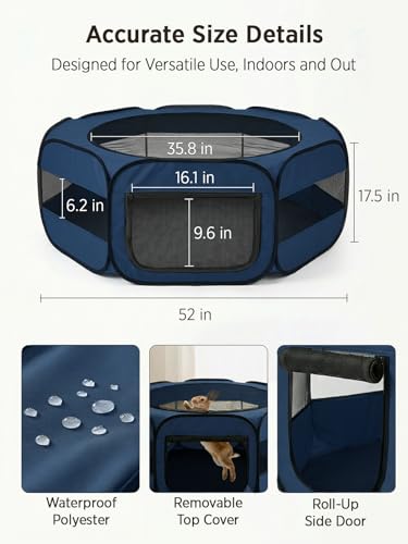 Image of UWE Extra Large Small Animal Playpen, Waterproof Foldable Pet Pen, Blue