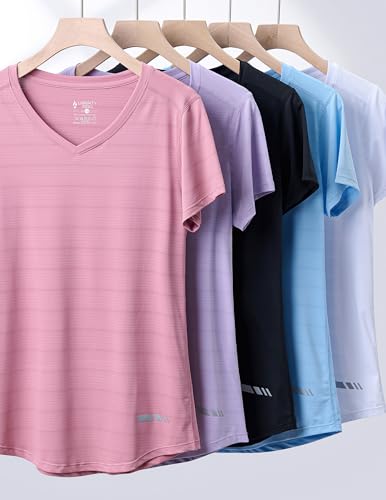 Image of 5 Pack Women's Quick Dry Short Sleeve T Shirts, Athletic Workout Tee Tops for Gym Yoga Running