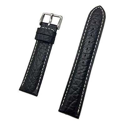 NewLife 20mm Black Genuine Leather Watchband | Heavy Shrunken Grain, Padded Replacement Watchstrap with Off-White Stitching that brings to Any Watch (Mens Standard Length)