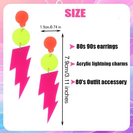 80s Neon Earrings Hollow Lightning Bolt Halloween Punk Retro Earrings for Women 80's Party Accessories - Image 5