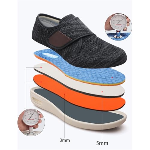 Orthopedic Walking Diabetic Shoes, Casual Mens Elderly Easy Close Adjustable Wide Fit Diabetic Shoes, Non-Slip Closure Wide Fit Edema Swollen Breathable, for Swollen Feet Diabetes Edema4