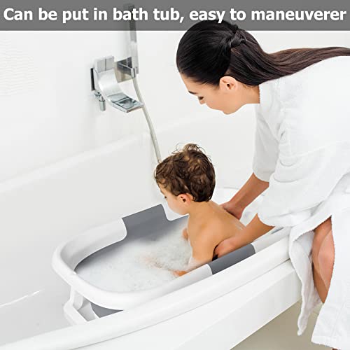 Baby Bath Foldable Tub Collapsible Bathtub Baby Bath Essentials for Newborn with Seat Support Cushion Stand Folding Baths for Toddler 0-12 Months Travel Portable Infant Tubs Soft Bathing Kids Grey