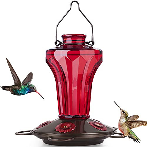 BOLITE 18018-R Hummingbird Feeder, Glass Hummingbird Feeder for Outdoors, Tower Shape Bottle, 19 Ounces, Red