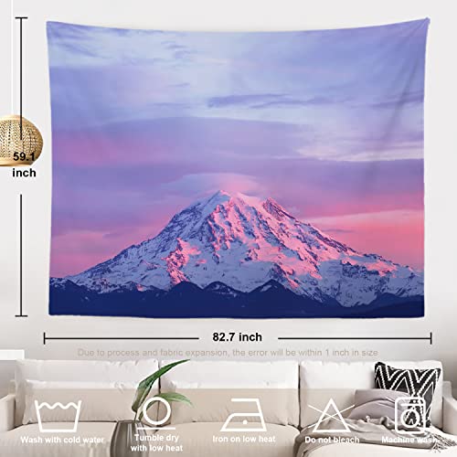 Batmerry Pink Sunset Tapestry, Mount Rainier National Park At Sunset Picnic Mat Hippie Trippy Tapestry Wall Art Meditation Decor For Bedroom Living Room, 59.1 X 82.7 Inches, Pink Purple #TOP4