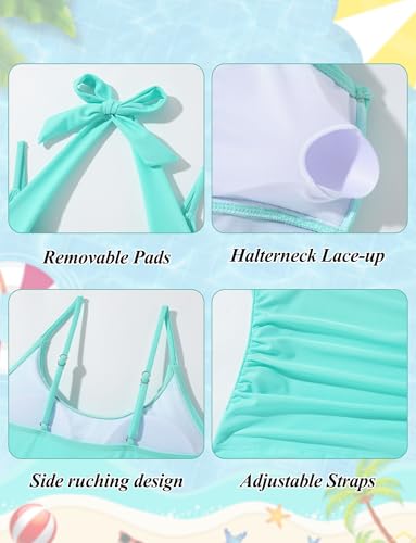 Happy Cherry Girls 2 Piece Swimsuit Halterneck Tankini Beach Swimwear Tropical Printed Swim Shorts Bathing Suit4