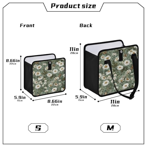 Image of Car Trash Can Organizer Bin with Adjustable Strap for Back Front Seat Console Waterproof Leakproof Collapsible Portable 11 Inch Summer Daisy Butterfly Green