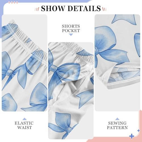 Pajama Bottoms, Blue Ribbon Bow Pajamas Pant Sleep Long Pants Watercolor Lounge Wear Sleepwear Pjs4