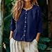 SMIDOW Summer Tshirt Shirts For Women - 3/4 Sleeve Cotton Linen Button Down Tunic Tops Casual Loose Round Neck Blouses Army Green Summer Tops For Women 2026 M