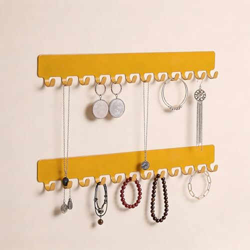 Image of Apradas 2Pcs Necklace Holder Wall Mounted, Metal Necklace Display Hangers Non-Drill, for Jewelry Storage (Gold)