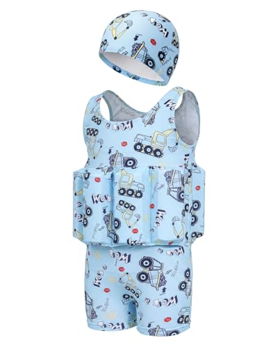 Image of DivingBirds Toddler Floatie Swimsuit with Hat for Boys Girls, Sleeveless Swim Suit with Floatation, 1-6Y