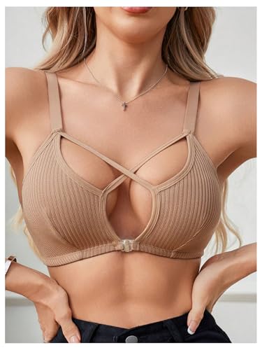 Image of SOLY HUX Front Closure Bras for Women Strappy Bralette Wireless Criss Cross Cut Out Knitted Everyday Bra