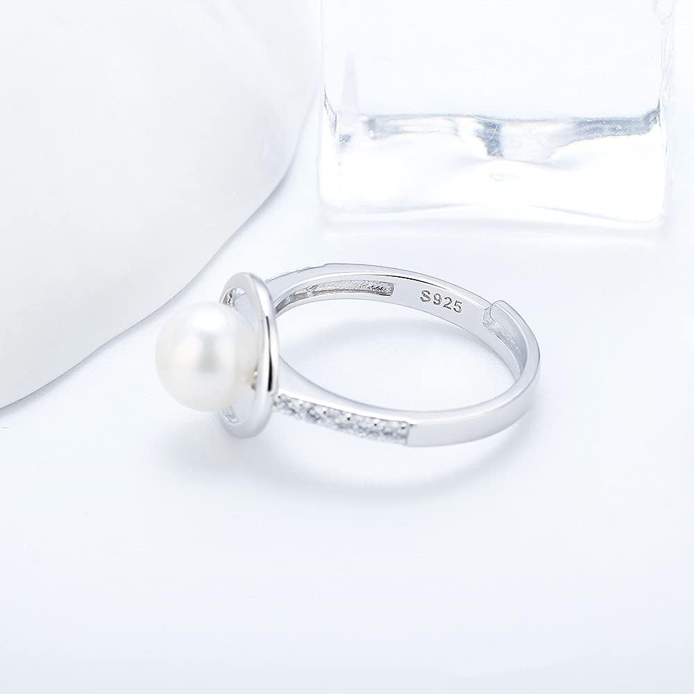Sterling Silver Round Hollow CZ Ring Mounting for Women, Adjustable Ring Fittings Accessories for Pearl Jewelry Making