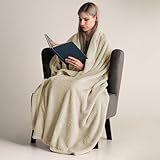 RESTILO Kuscheldecke 70x150 cm beige Decke Microfaser Wohndecke Tagesdecke Fleece weich sanft kuschelig skandinavischer Stil Cappuccino Henry