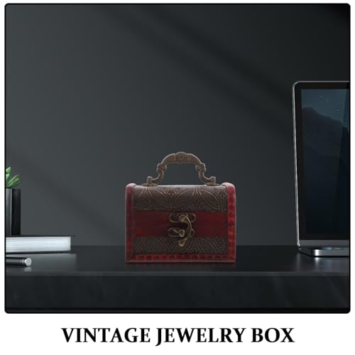 Cofre vintage de madera artesanal roja con triple compartimento 4