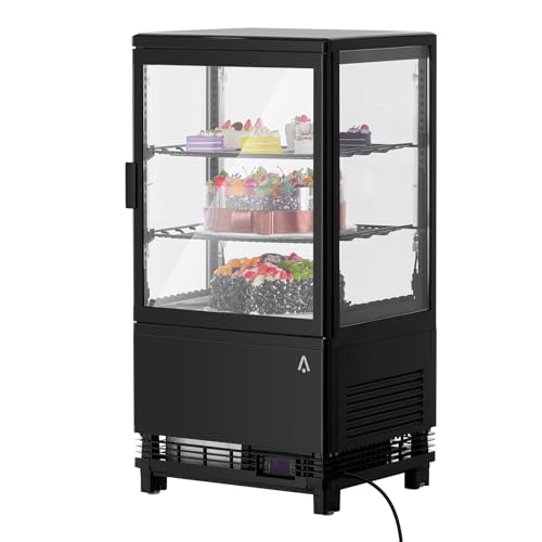 Image of 2 Cu.Ft Countertop Refrigerated Display Case with LED Light | Double Tempered Glass,Digital Control, Anti-Fog, Adjustable PVC Shelves & Auto Defrost for Bakery, Cafe, Restaurant