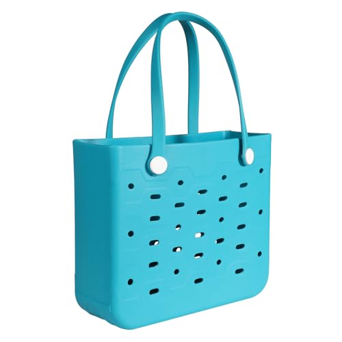 PoVwlty Rubber Beach Bag Water-resistant Travel Tote Bag for the Beach Pool(New-Lake Blue Medium)