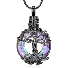Imrsanl Tree of Life Urn Necklace for Men Women Cremation Jewelry with Circle Crystal Memorial Keepsake Jewelry Gifts for Human Adult Ashes