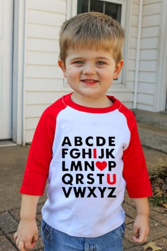 Image of Kids Valentines Shirt Boys Girls Valentine's ABC I Love U Heart Heart XO XO Graphic Tees Raglan Toddler Long Sleeve Tops