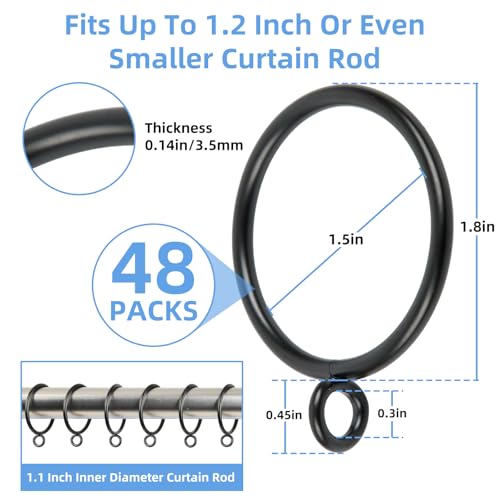 Manysky Curtain Rings with Eyelets, 48 Pack Metal Drapery Rings for Pinch Pleat Curtains Panels, Drape Rings Fits Up to 1.2 in Curtains R...