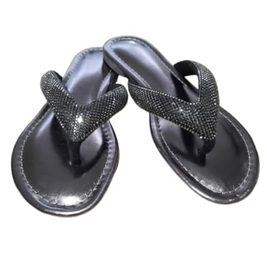 Sandália Rasteirinha Feminina Chinelo de Dedo Strass Confortável Ônix Forma Pequena) (Preta Ônix, BR, Adulto, Numérico, M, 36)