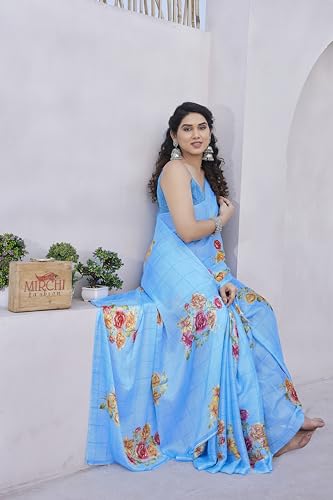 Image of MIRCHI FASHION Saree for Woman Chiffon Floral Printed | Lightweight Daily Wear Comfortable Women's Sari with Unstitched Blouse Piece (Available in 15 Designs)
