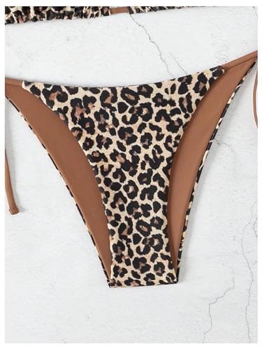 SOLY HUX Women's Leopard Print Bikini Sets Halter Triangle Tie Side Two Piece Swimsuit Bathing Suits4