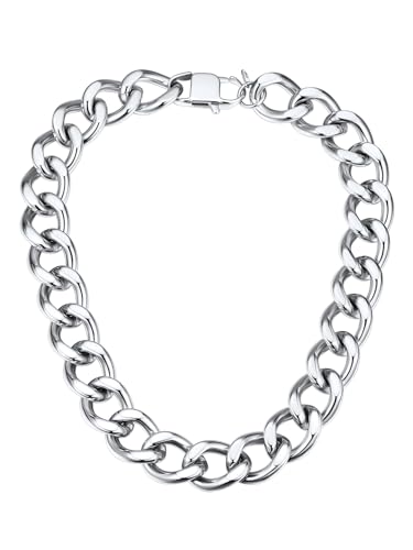 ChainsHouse Cuban Link Chain for Women Chunky Gold Necklace Stainless Steel/Gold Plated Choker Necklaces for Women 12/16/20 mm Width Thick Chain Choker Punk Hip-Hop Jewelry 18-20