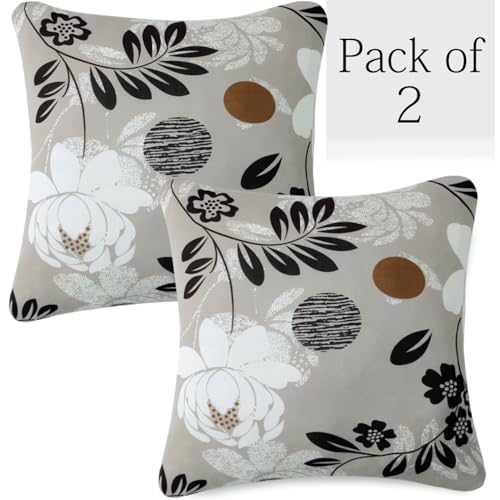 Image of HOKIPO 'Elira Series' Stretchable Cushion Cover for Sofa 22x22 Inch, Packof 2, Feather Brown Floral (AR-6712-C1*2)