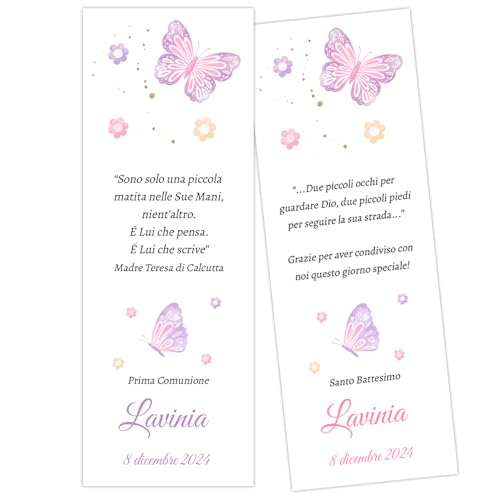 Cormar Bigliettini Bomboniera Battesimo Personalizzati – Segnaposto Farfalle – Idea Originale Ricordo per Bimbo o Bimba – Kit da 60 Pezzi – Stampa Inclusa