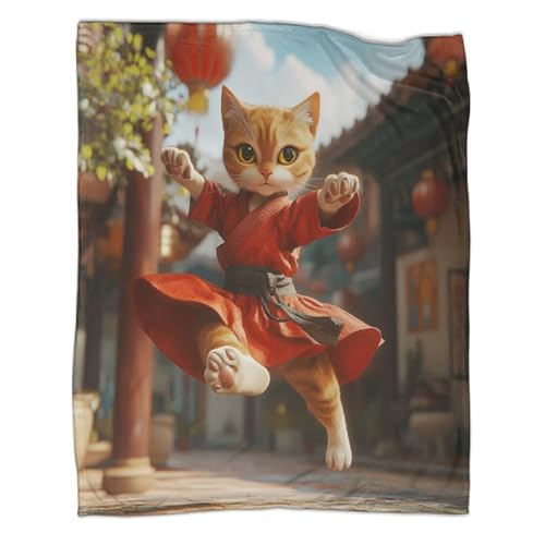 Couverture Kung Fu Chat flanelle chaude douce 127x152cm plaid canapé - 2