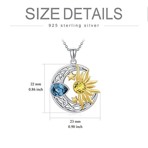 AOBOCO 925 Sterling Silver Moon Sun Star Necklace Celtic Jewelry for Women Girls4