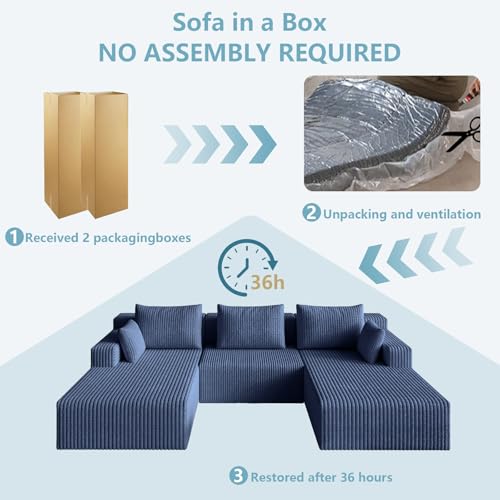 Image of 107 inch W Boneless Cloud Sectional Couch Modular Sofa with Ottoman
