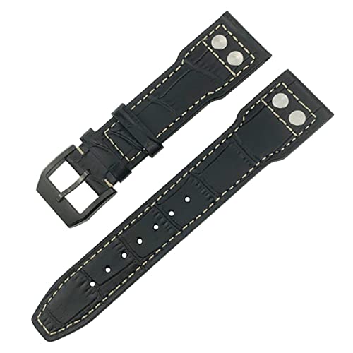 SAWIDEE Para IWC IW3777 IW3270 Mark 18 Big Pilot's Watch Strap Soft Vaca Pulseras 20mm 21mm 22mm Leather Watch Band (Color : Negro Remache Negro, Tamaño: 22mm)