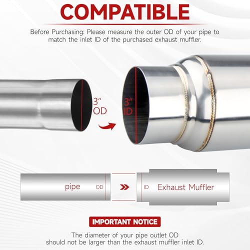 Image of LCGP 3 inch Inlet Universal Resonator, 3 inch Outlet 12 inch Overall Length Stainless Steel Performance Muffler, Polished, Straight Through Design, Deep Tone 2pcs