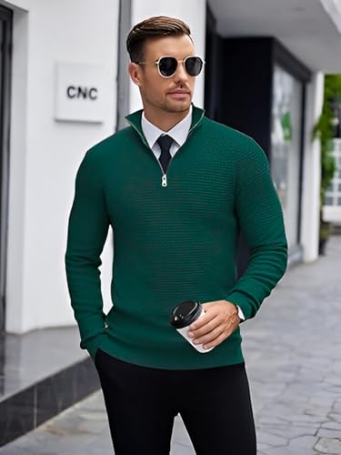 Image of TYSORT Men High Neck Zipper Full Sleeve Waffle Knitted Winter Sweater,Waffle Knit Sweater for Men