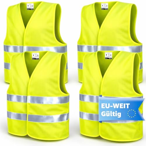OwnWheel 4X Warnweste Auto ISO20471-2026: gelb - reflektierende Sicherheitsweste für PKW & LKW - Notfall & Pannenwesten