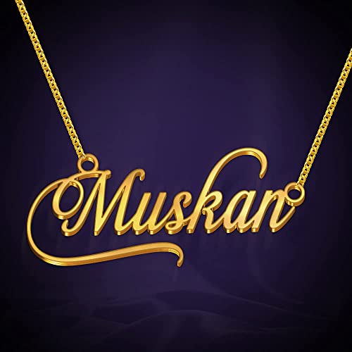 Image of Muskan Name Necklace in Gold Polish - Elegant Cursive Font, Personalized Jewelry for Women & Girls, Anti-Tarnish, Splash Proof, Custom Gift, Stylish & Timeless Design for Special Moments