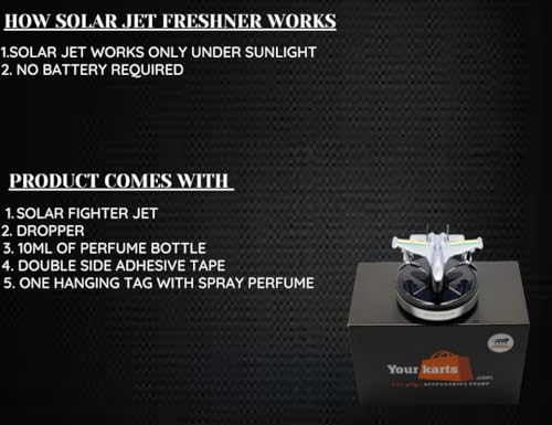 Image of YOURKARTS.COM Solar Powered Car Perfume Diffuser /Dispenser | Jet Plane Design, Auto Rotation Fan | For Car Dashboard with Perfume liquid & Organic Fragrance - (SILVER, Pack of 1)