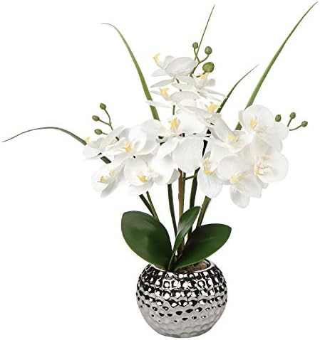Briful Kunstblumen Orchidee Künstliche Kunstpflanze Phalaenopsis Weiß Blumen Deko Höhe 49 cm, Fest verankert im Keramiktopf