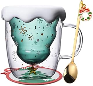 Binoster Cute Mugs Christmas Coffee Mug, Tea Cup, Milk Cup Glasses Double Wall Insulated Glasses Espresso Cup for Women,Men,Kid, Office and Personal
