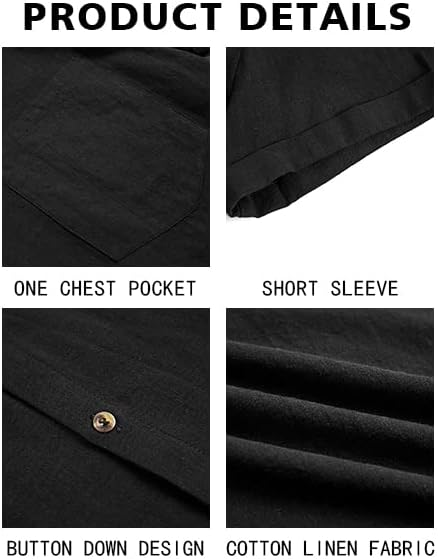 Bbalizko Mens Short Sleeve Button Up Shirts Linen Cotton Beach Tops Spread Collar Plain Summer T Shirt with Pocket - Image 5