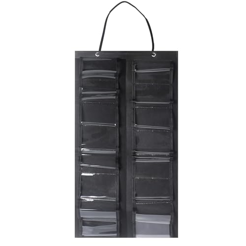 Klmnop Playmat Storage Bag, Hanging Playmat Organizer with Transparent Slots, Portable Holder Case for Holds 8 TCG/RPG Play Mats(Black)